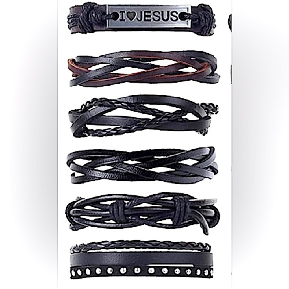 CASDAN 6 Pieces Jesus Logo Braided Leather Bracelets Woven Cuff Wrap Bracelets.